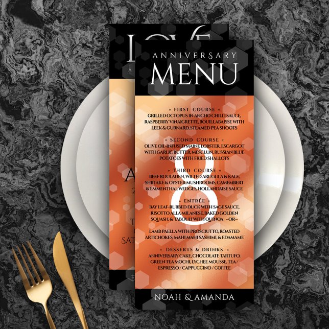 Menu Celebração do aniversário de casamento de Bronze E (Elegant 8th Bronze Wedding Anniversary Menu Rack Card Cover Photo.)