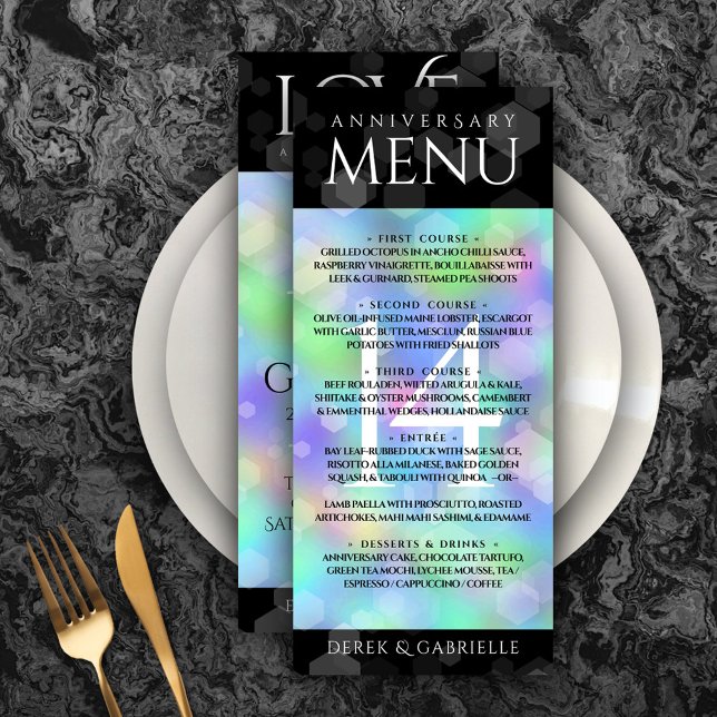 Menu Celebração do Aniversário de Casamento de Opal da  (Elegant 14th Opal Wedding Anniversary Menu Rack Card Cover Photo.)