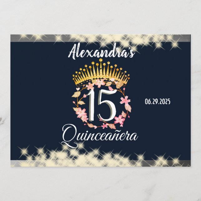 Menu Celebração Elegante de Quinceanera marinho Silver (Frente)