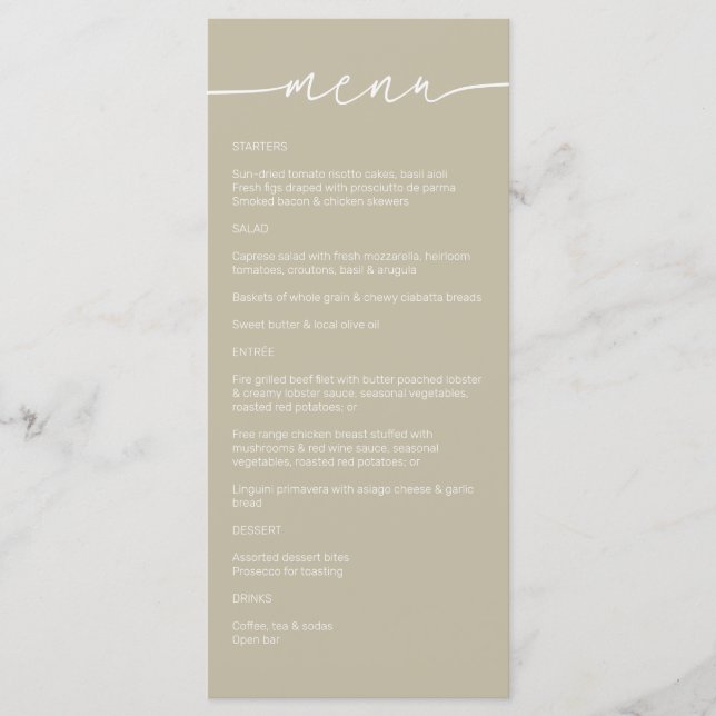 Menu Celery Powder ・ Casamento de Script Minimalista Mo (Frente)