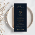 Menu Celestial Sun e Moon<br><div class="desc">Projetado para coordenar com nossa Coleção Mística Celestial, este cartão de menu personalizável único apresenta elementos celestes de ouro lindos em um fundo escuro de marinho. Para personalização mais avançada deste design, por exemplo, alteração do layout, da fonte ou do tamanho do texto, clique no botão "PERSONALIZAR" acima. Por favor,...</div>