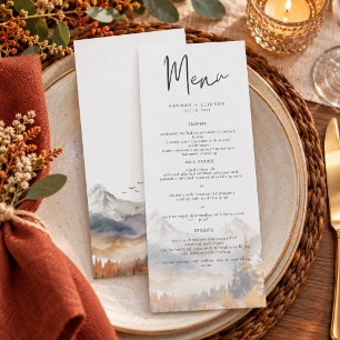 Menu Cena de Montanha de Outono Rústico em Aquarela par