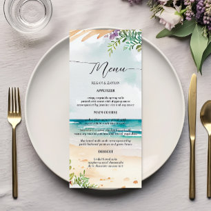 Menu Cena de Praia com Aquarela Floral para Casamento d