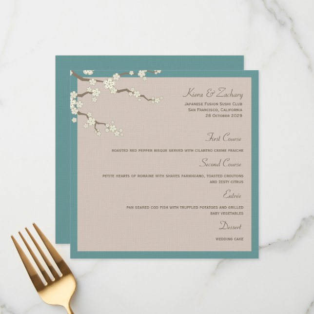 Menu Cerejeiras Brancas Sakura - Casamento Moderno Asiá (Frente/Verso In Situ)