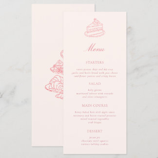 Menu Chá da Tarde Desenho à Mão Rosa Noivado