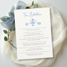 Chá de Bebê Azul Chinoiserie Cardápio Chá de Noiva