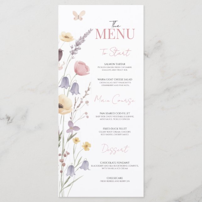 Menu Chá de Bebê Baby in Bloom Cardápio Flores Silvestr (Frente)