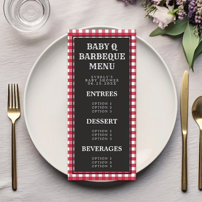 Menu Chá de Bebê Baby Q Xadrez Gingham Vermelho (Criador carregado)