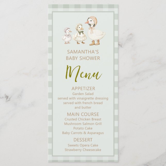Menu Chá de Bebê da Mamãe Gansa e Gansinho (Frente)