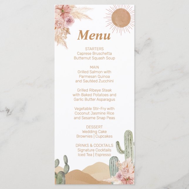 Menu Chá de Bebê Deserto Cactus Menina Cardápio Sudoest (Frente)