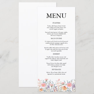 Menu Chá de Bebê Jardim Floral Aquarela Simples