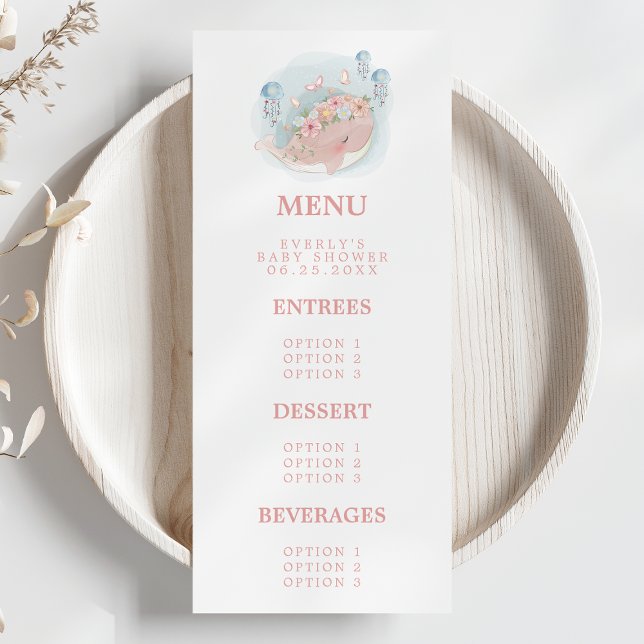 Menu Chá de Bebê Menina Água-Viva Baleia Rosa Náutico (Criador carregado)