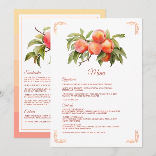 Menu Chá de Bebê Peach Fuzz (Frente/Verso)