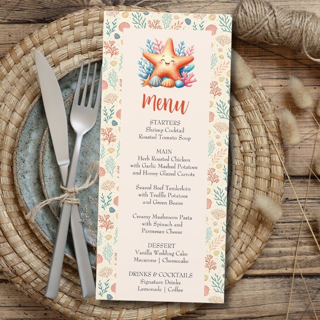 Menu Chá de Bebê Personalizado Estrela-do-Mar Oceano Pa (Criador carregado)