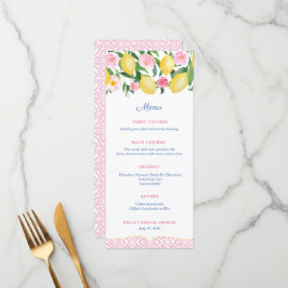 Menu Chá de Bebê Rosa e Branco com Laranja para Noiva