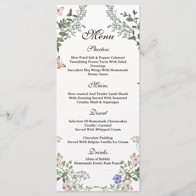 Menu Chá de Bebê Verde Suave Boho Neutro Floral (Frente)