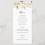 Menu Chá de casamento Blush and Greenery<br><div class="desc">Um cartão de menu perfeito para um casamento ou chá de fraldas de almoço. Apresentando flores e verde de cor aquosa. Personalize com o texto do menu para um brunch,  almoço ou janto.</div>