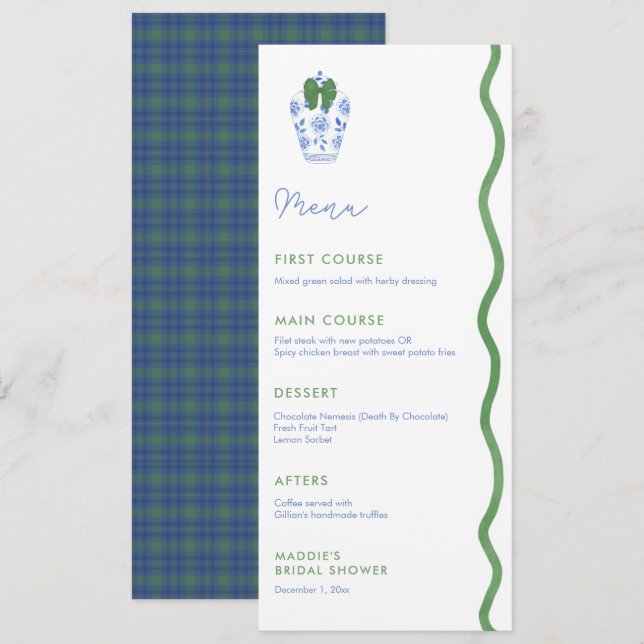Menu Chá de casamento de Natal Elegante Wavy Edge (Frente/Verso)