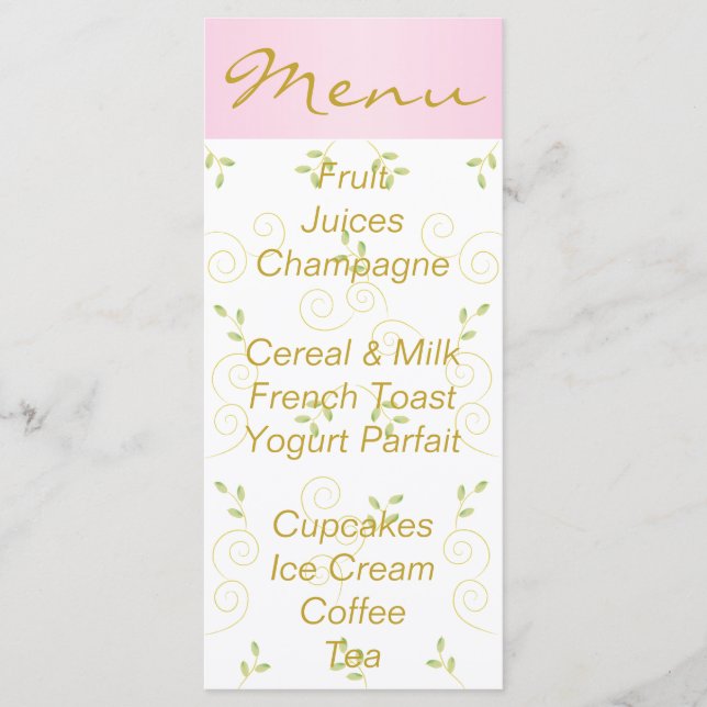 Menu chá de fraldas "Aves Rosa Douradas" (Frente)