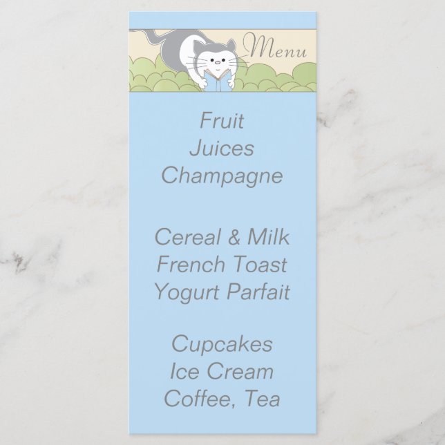 Menu chá de fraldas "Blue Cat Library" (Frente)