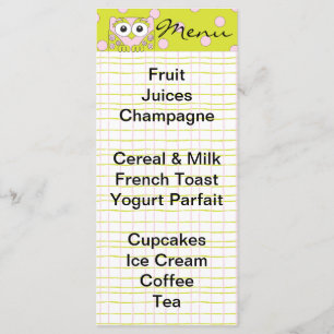 Menu Chá de fraldas "Coruja Rosa"