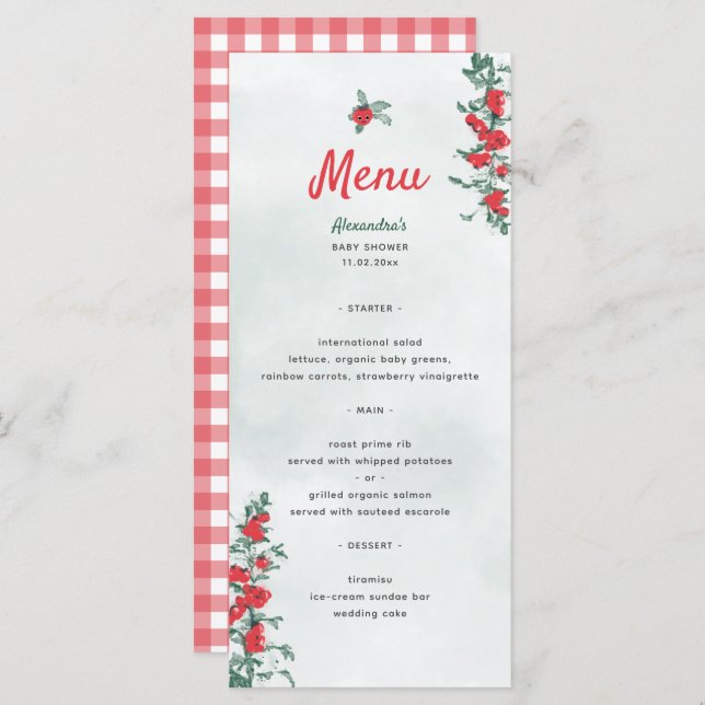 Menu Chá de fraldas de Aquarela de Tomate Cute Russo (Frente/Verso)