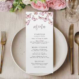 Menu Chá de fraldas de borboleta rosa e roxa