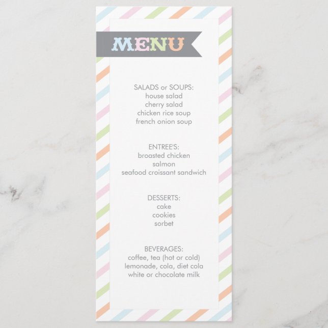 Menu Chá de fraldas de Faixa Neutra (Frente)