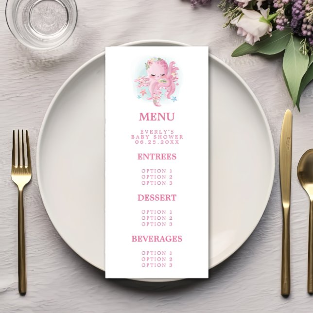 Menu Chá de fraldas de Opolvo Pink Watercolor Girl (Criador carregado)