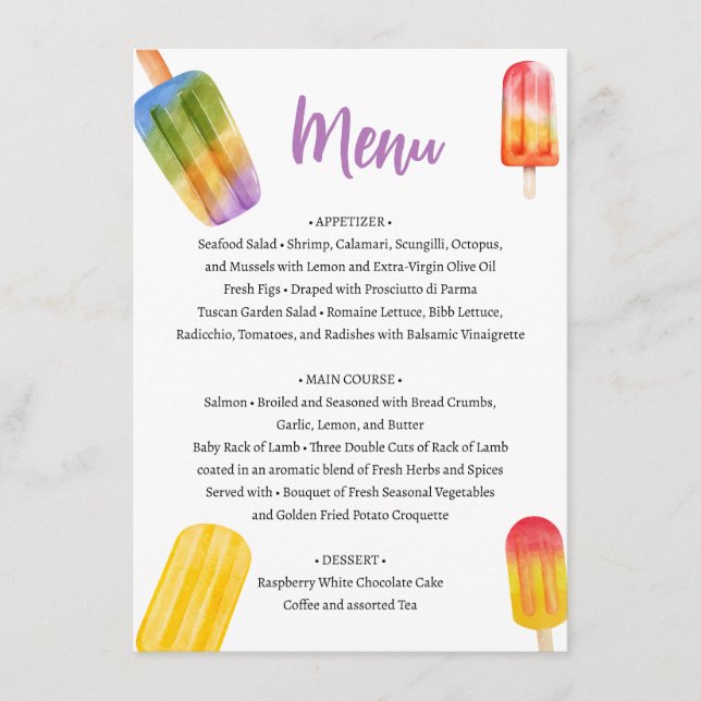 Menu Chá de fraldas de picolé de Verão (Frente)