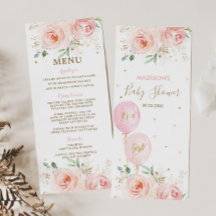 Menu Chá de fraldas dos Balões Florais de Blush Ch
