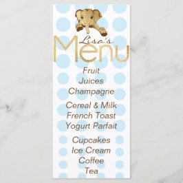 Menu Chá de fraldas Elefante Dourado Azul