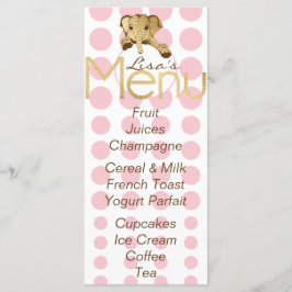 Menu Chá de fraldas Elefante Dourado Rosa