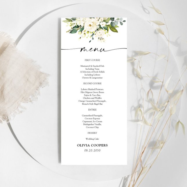 Menu Chá de fraldas Floral de Rosas Brancas (Criador carregado)