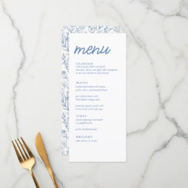 Menu Chá de fraldas Floral Francês Azul Elegante