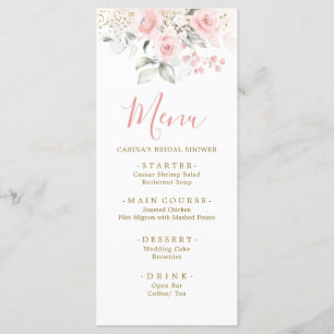 Menu Chá de fraldas Floral Rosa Rosa Manteiga Mínimo El