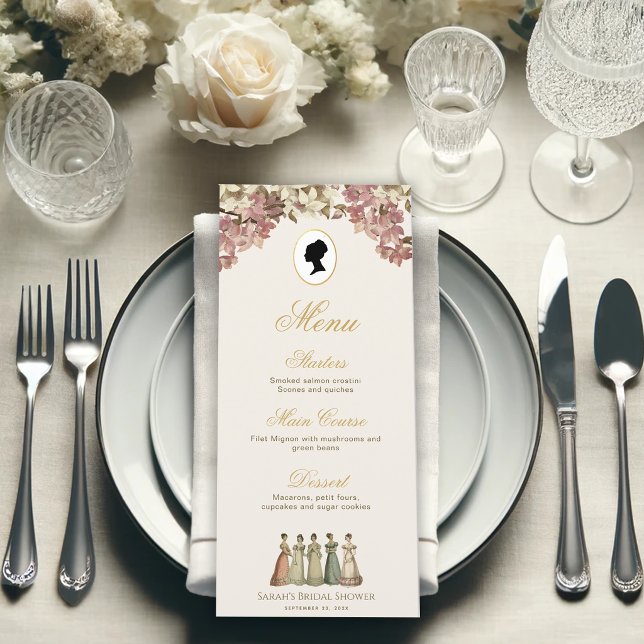 Menu Chá de Noiva Elegante Floral Rosa Clássico Regênci (Criador carregado)