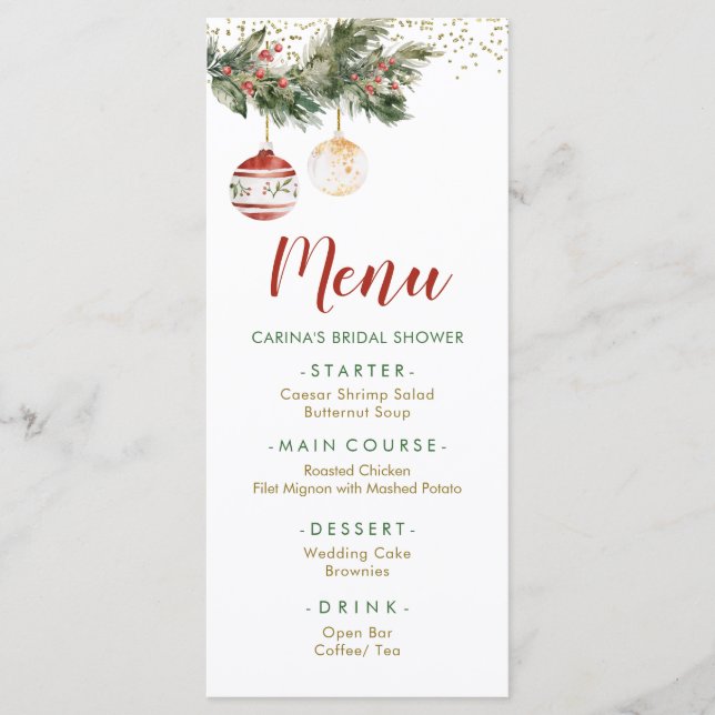 Menu Chá de Noiva Festa de Natal Decorar os Corredores (Frente)