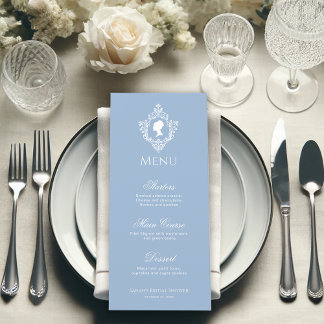 Menu Chá de Noiva Vintage Crest Azul Bege Regalência