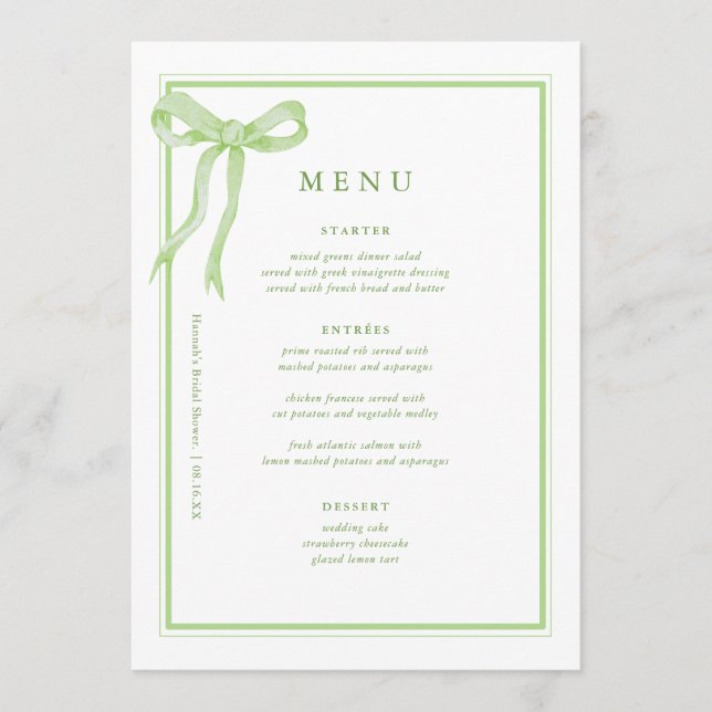 Menu Chá de panela Arco Verde Toile Coquette (Frente)