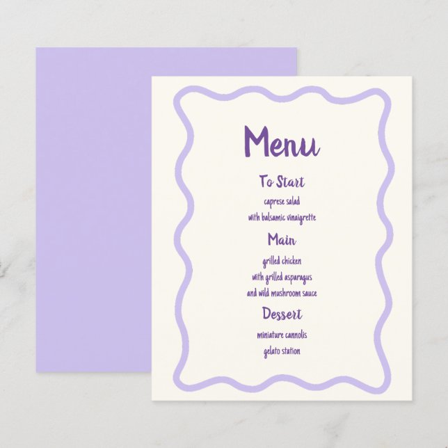 Menu Chá de panela da borda ondulada da Lavanda de (Frente/Verso)