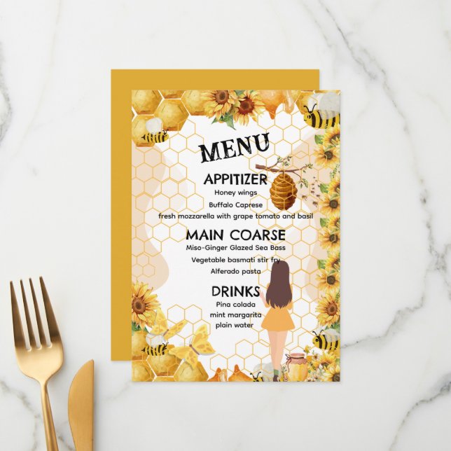 Menu Chá de panela de aquarelas amarelas e pretas (Frente/Verso In Situ)