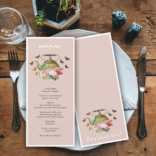 Menu Chá de panela de Borboletas Florais Rosa do Partid
