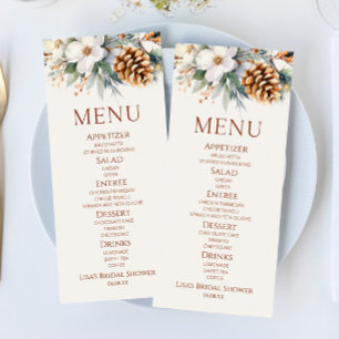 Menu Chá de panela de pinheiro Floral de inverno
