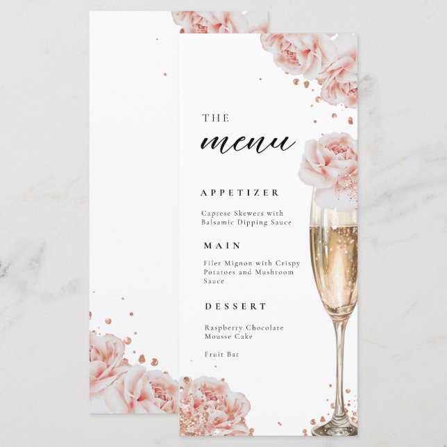 Menu Chá de panela Elegante Rosa Rosa Rosa Rosa Esbranq (Frente/Verso)