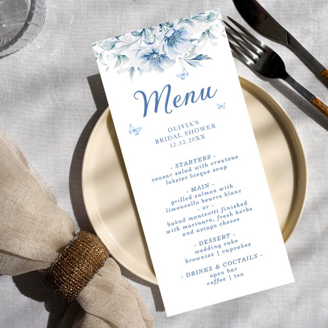 Menu Chá de panela Floral Branco e Azul Chinês (Criador carregado)
