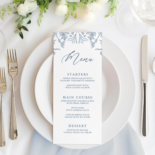 Menu Chá de panela Floral de Chinoiserie Azul Francês (Criador carregado)