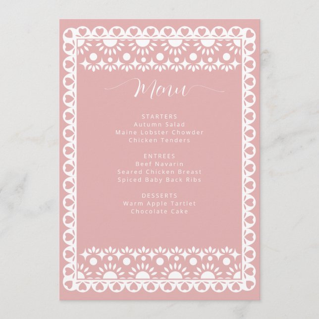 Menu Chá de panela Mexicano Blush Papel Picado Boho (Frente)