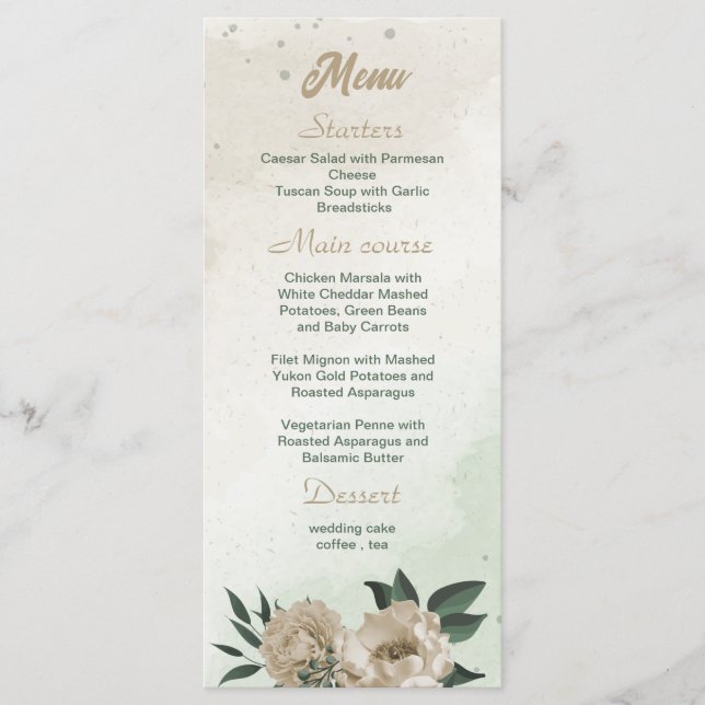 Menu champanhe floresce casamento verde (Frente)