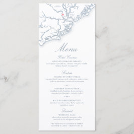 Menu Charleston SC Map Elegante Dusty Blue Weding